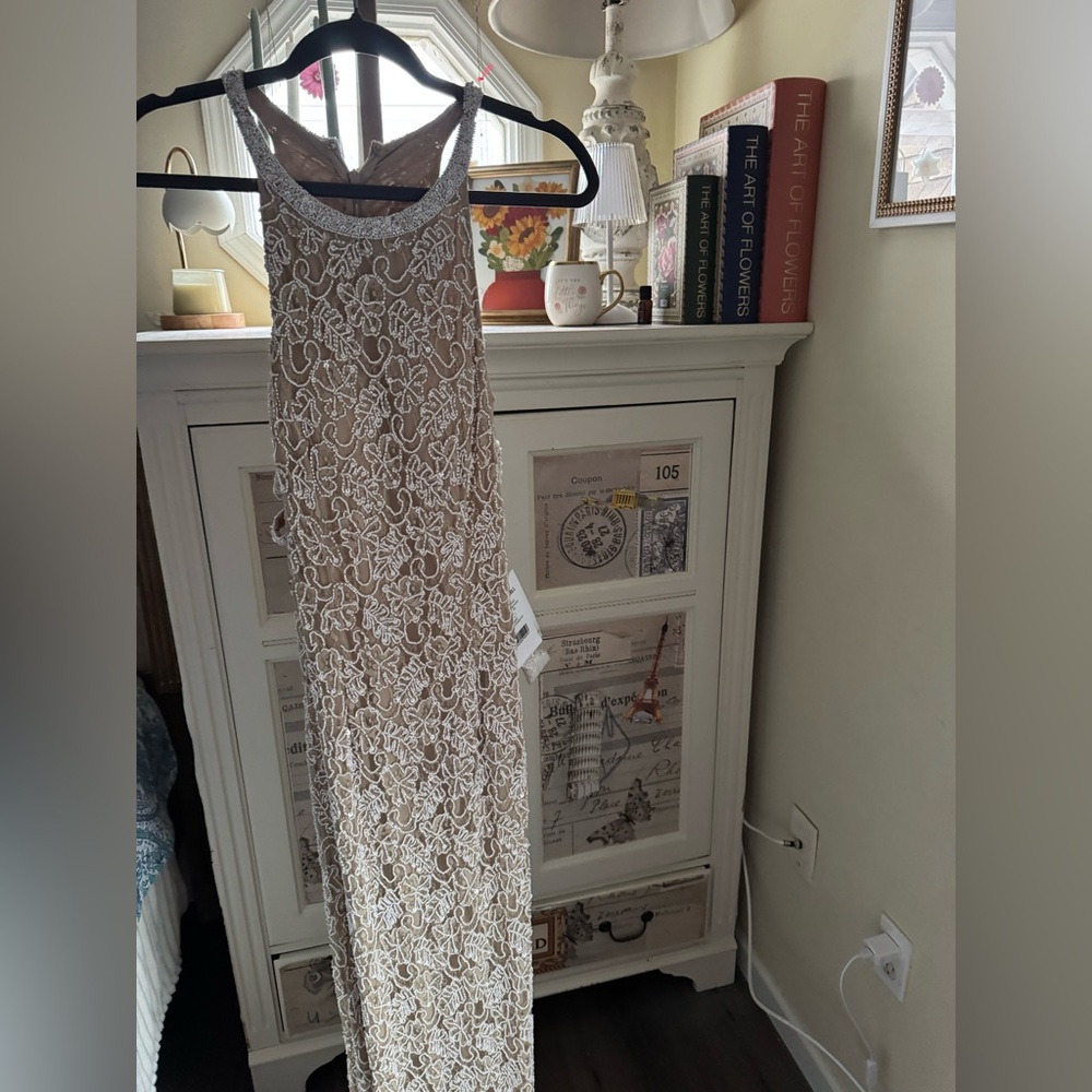 Sherri Hill Ivory Beaded Lace Gown